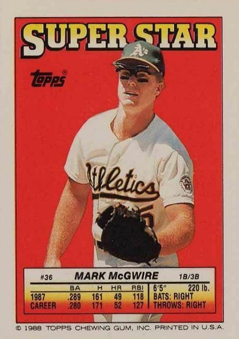 1988 Topps Stickercard Mark McGwire #36 Baseball Card