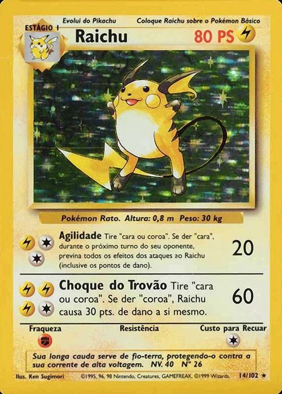 1999 Pokemon Portuguese Raichu-Holo #14 TCG Card