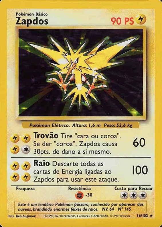 1999 Pokemon Portuguese Zapdos-Holo #16 TCG Card