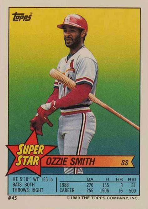 1989 Topps Stickercard Ozzie Smith #45 Baseball Card