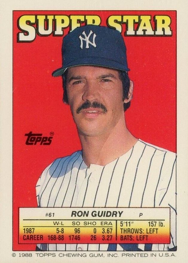 1988 Topps Stickercard Ron Guidry #61 Baseball Card