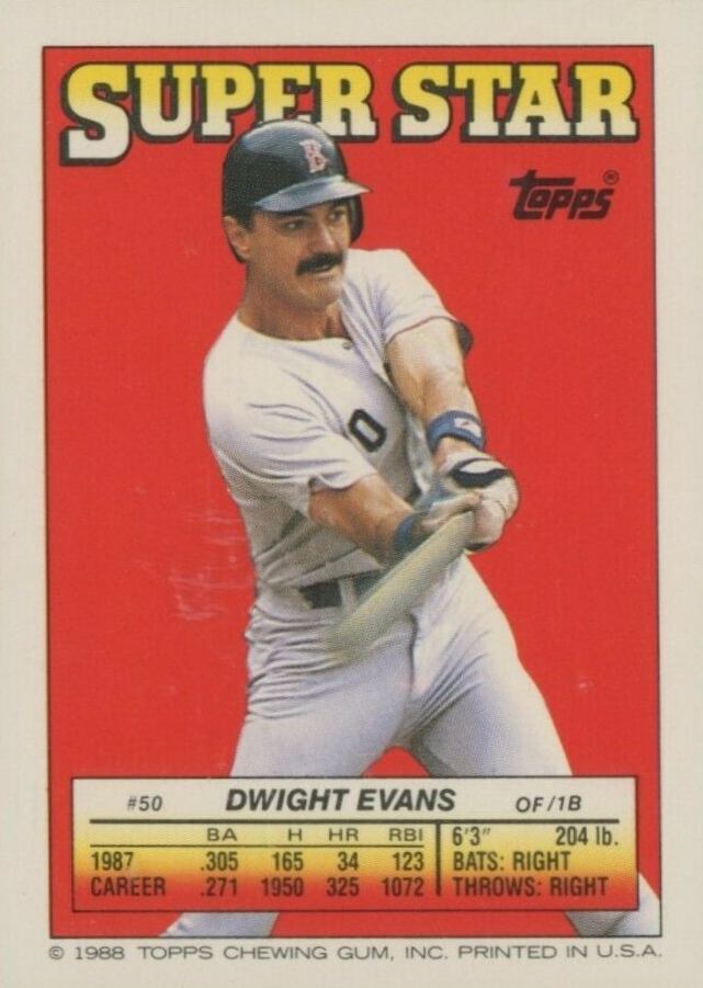 1988 Topps Stickercard Dwight Evans #50 Baseball Card
