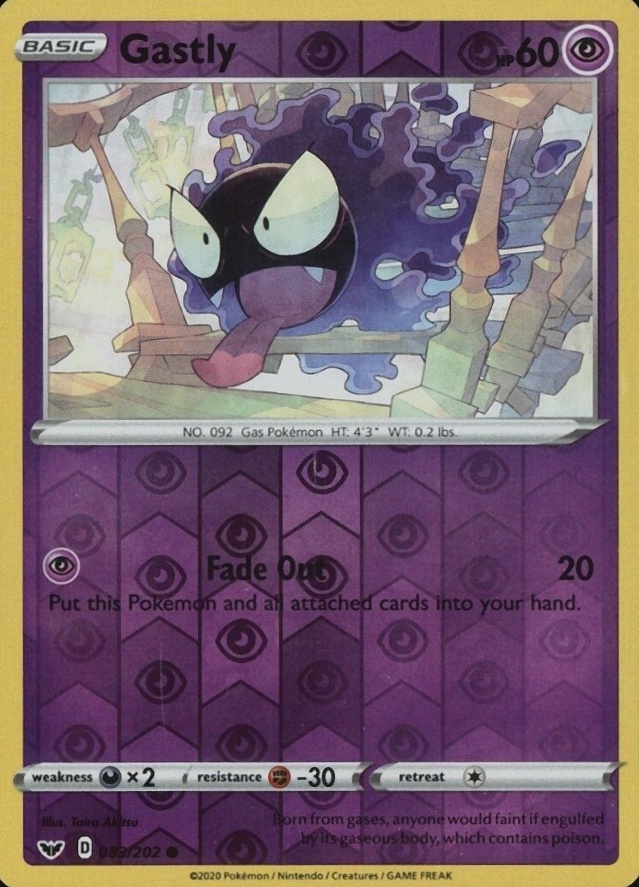2020 Pokemon Sword & Shield Gastly-Reverse Foil #083 TCG Card