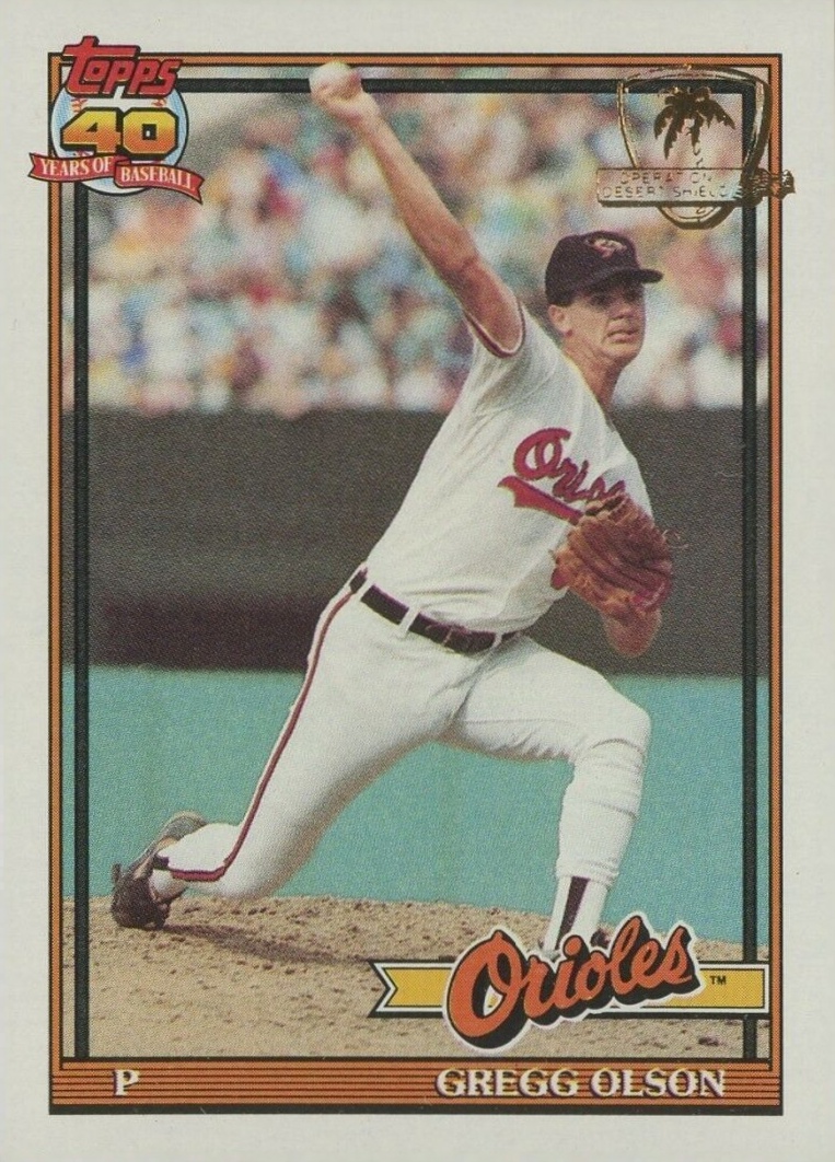 1991 Topps Desert Shield Gregg Olson #10 Baseball Card