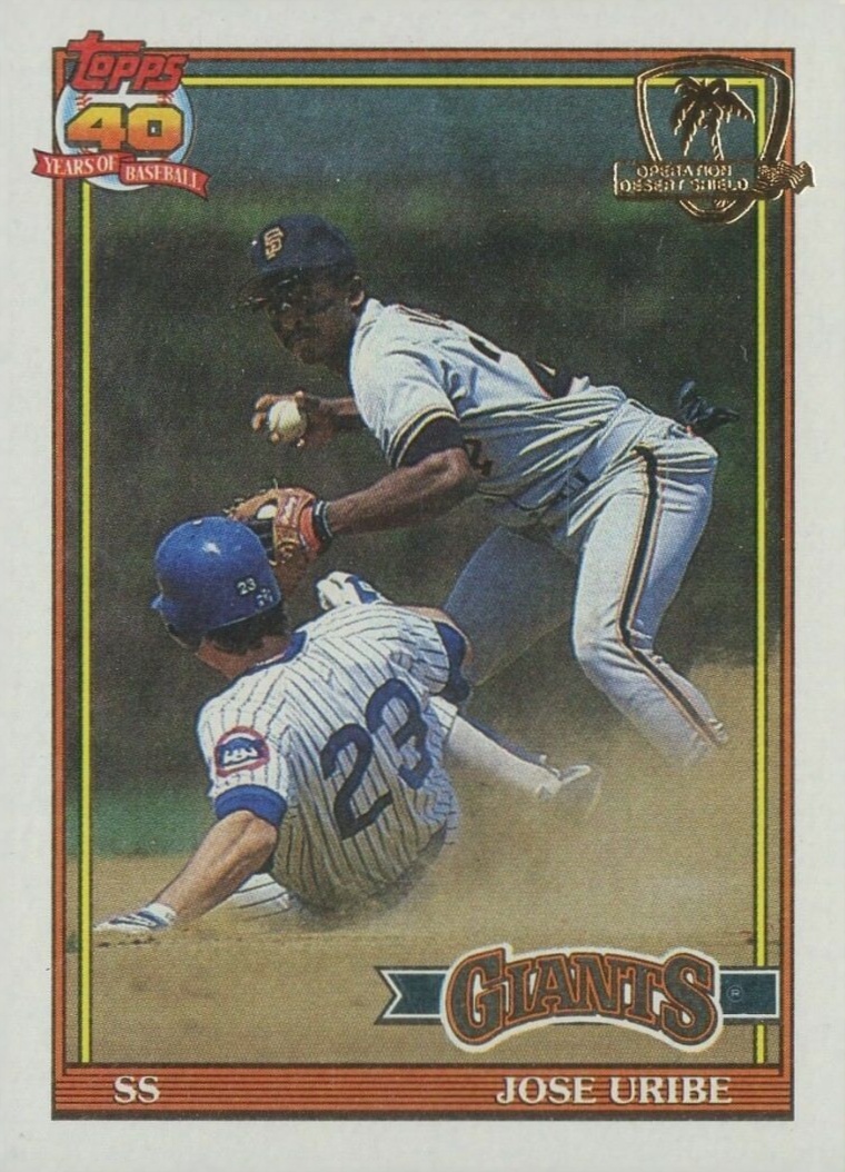 1991 Topps Desert Shield Jose Uribe #158 Baseball Card