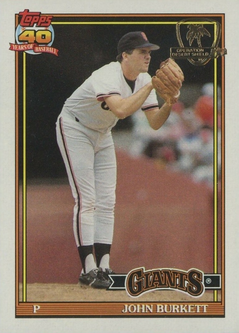1991 Topps Desert Shield John Burkett #447 Baseball Card