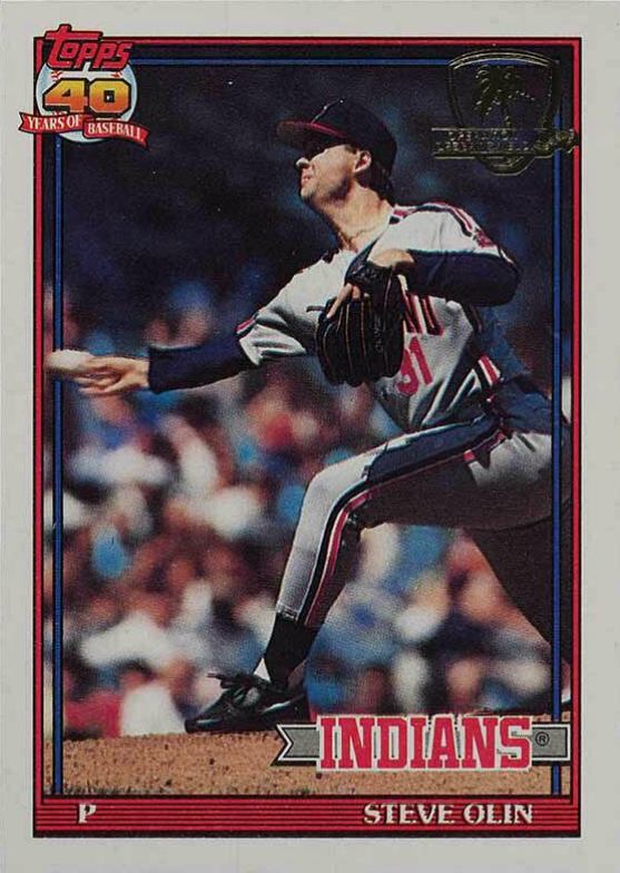1991 Topps Desert Shield Steve Olin #696 Baseball Card
