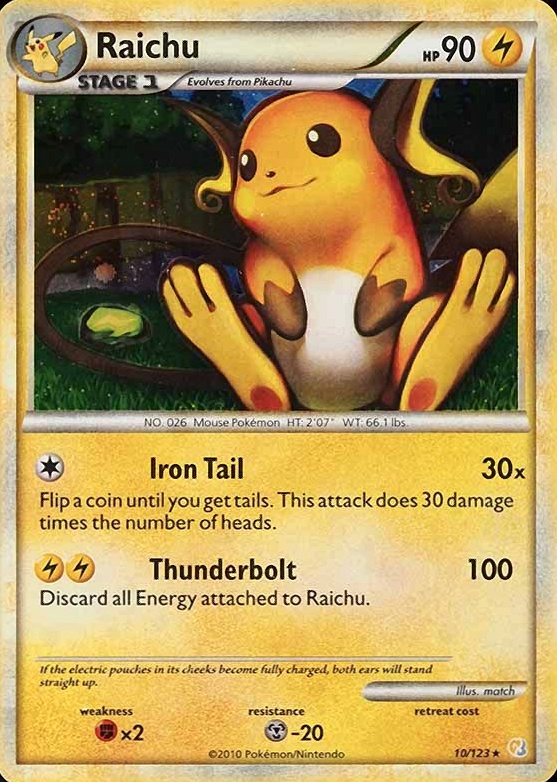 2010 Pokemon Heartgold & Soulsilver Raichu-Holo #10 TCG Card