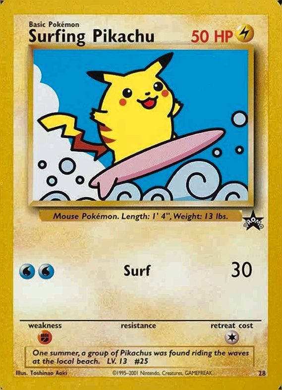 2001 Pokemon Promo Black Star Surfing Pikachu #28 TCG Card