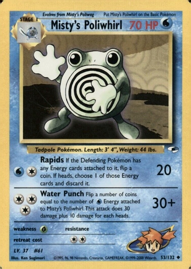 2000 Pokemon Gym Heroes  Misty's Poliwhirl #53 TCG Card