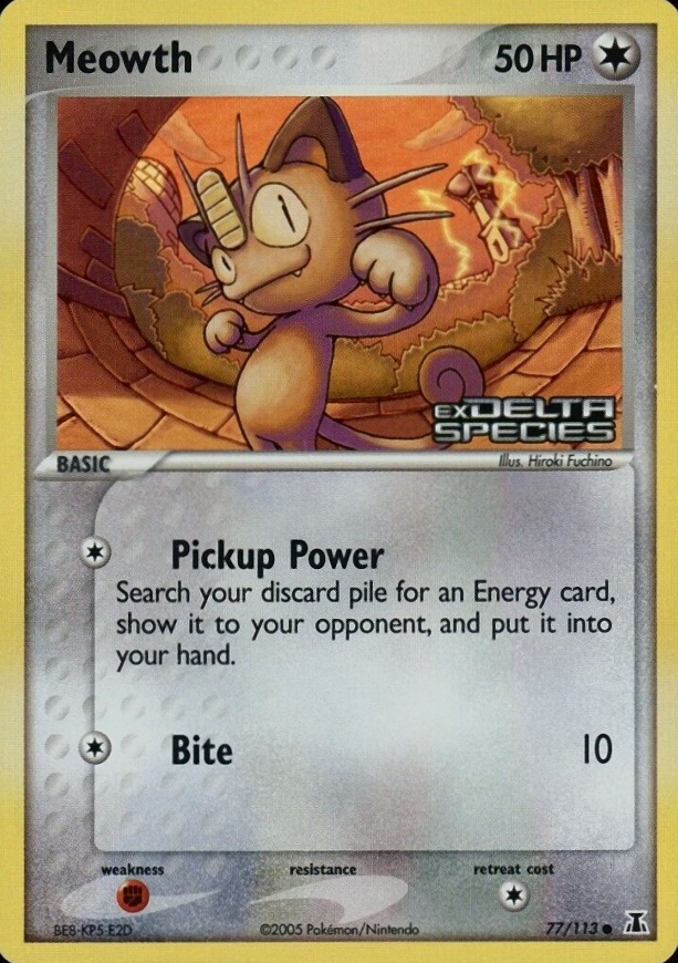 2005 Pokemon EX Delta Species Meowth-Reverse Foil #77 TCG Card