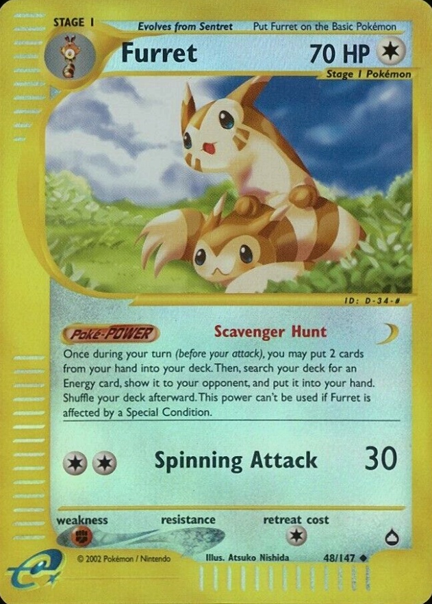 2003 Pokemon Aquapolis Furret #48 TCG Card