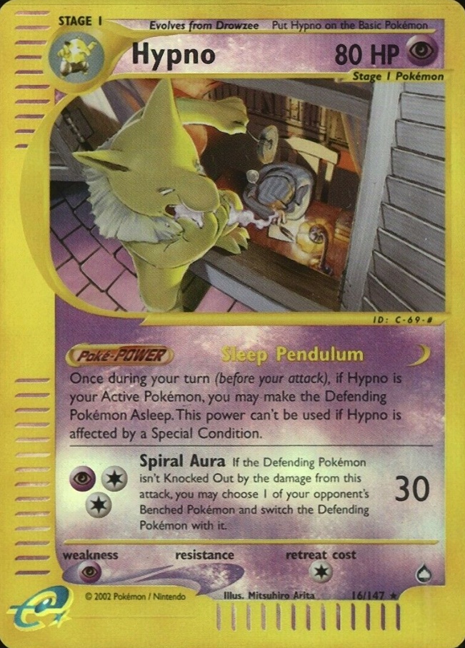 2003 Pokemon Aquapolis Hypno-Reverse Foil #16 TCG Card