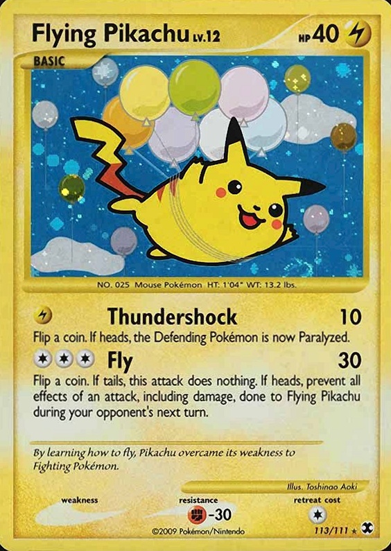2009 Pokemon Platinum Rising Rivals Flying Pikachu-Holo #113 TCG Card