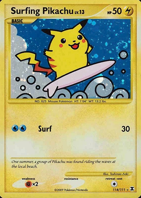 2009 Pokemon Platinum Rising Rivals Surfing Pikachu-Holo #114 TCG Card