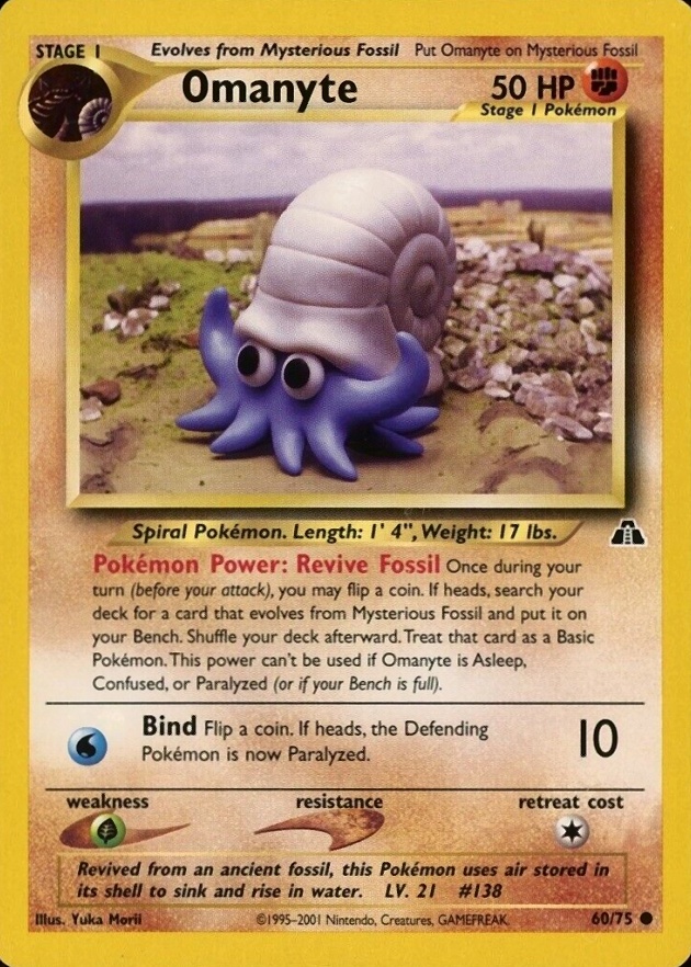 2001 Pokemon Neo Discovery Omanyte #60 TCG Card