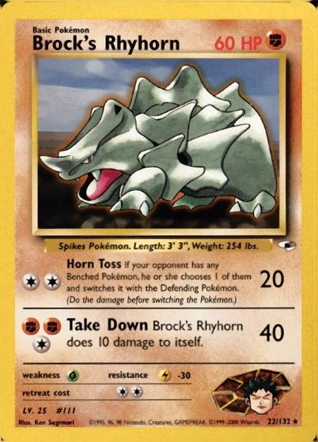 2000 Pokemon Gym Heroes  Brock's Rhyhorn #22 TCG Card
