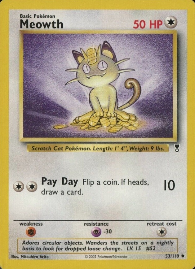 2002 Pokemon Legendary Collection  Meowth #53 TCG Card
