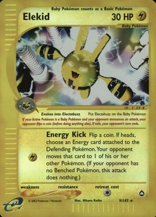 2003 Pokemon Aquapolis Elekid-Reverse Foil #9 TCG Card