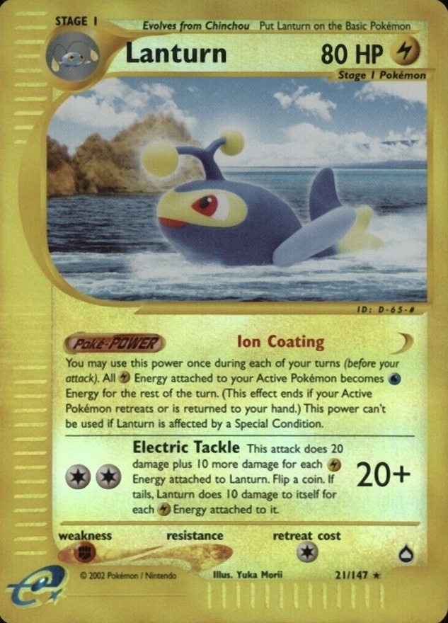 2003 Pokemon Aquapolis Lanturn-Reverse Foil #21 TCG Card