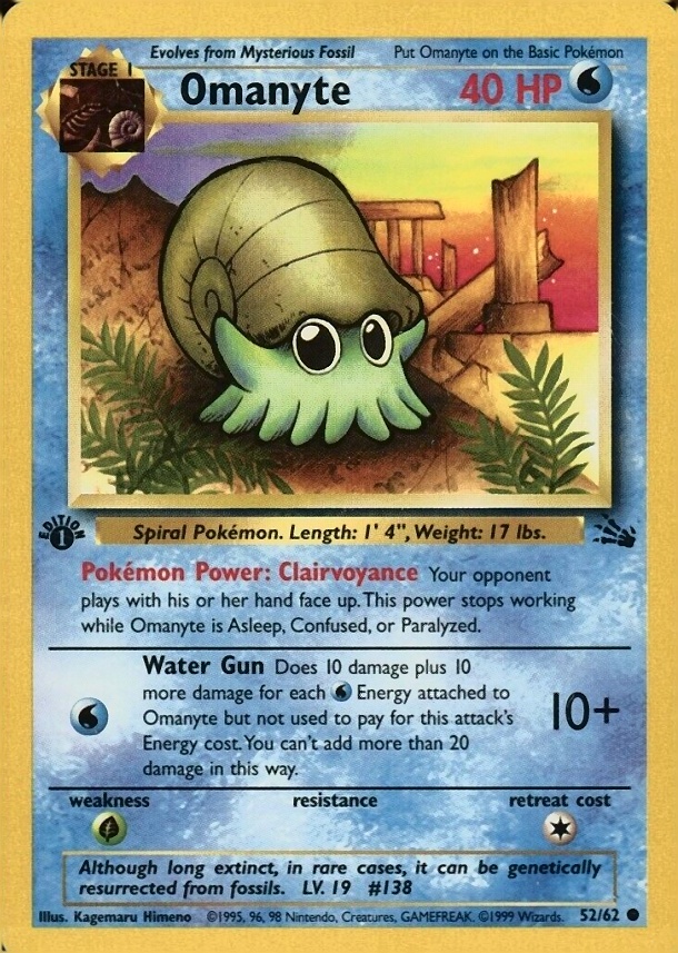 1999 Pokemon Fossil Omanyte #52 TCG Card