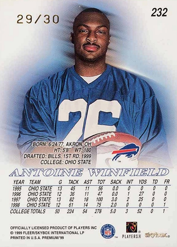 1999 Skybox Premium Antoine Winfield #232 Football Card
