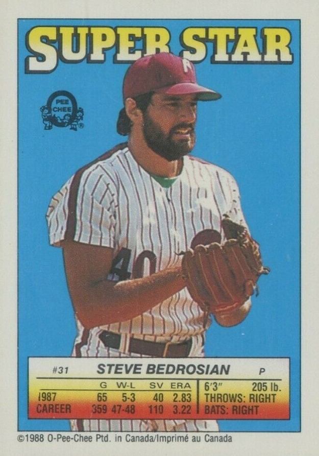 1988 O-Pee-Chee Stickers Bedrosian/Schmidt/White #31 Baseball Card