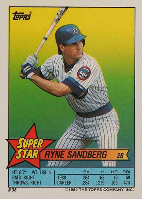 1989 Topps Stickercard Ryne Sandberg #38 Baseball Card