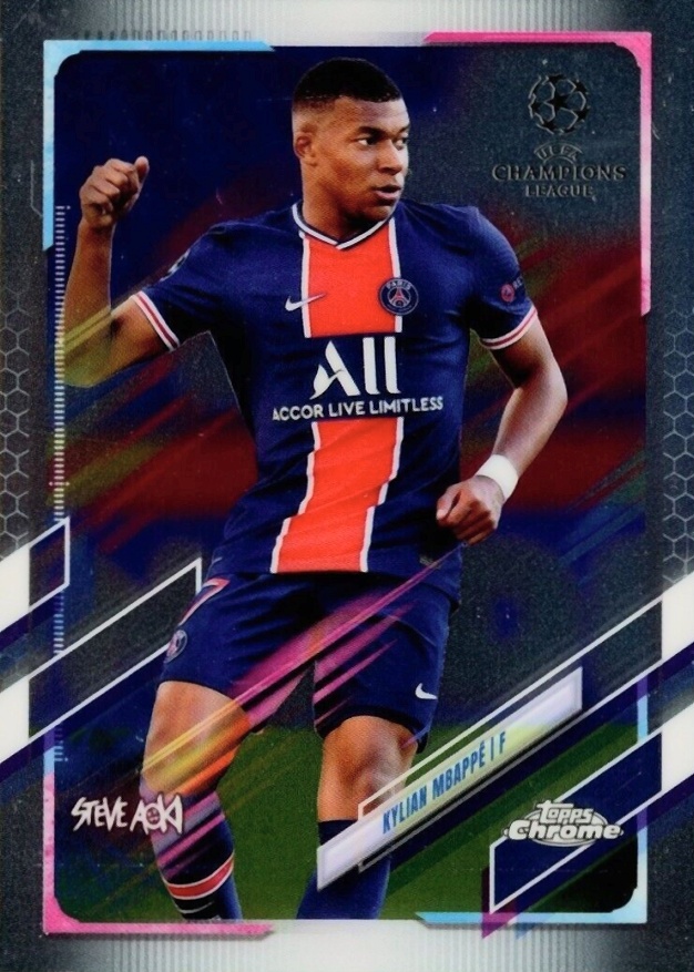 2020 Topps Chrome X Steve Aoki UEFA Champions League Neon Future Kylian Mbappe #95 Soccer Card