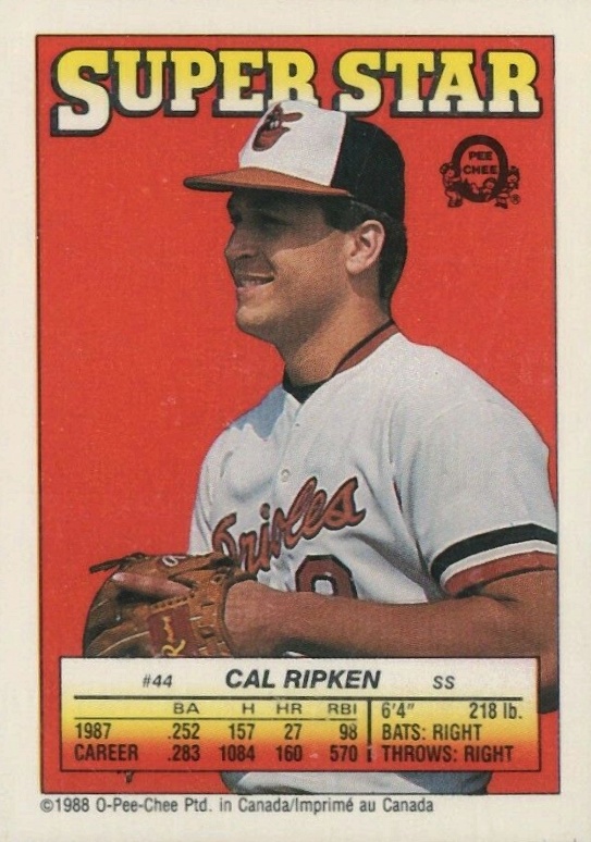 1988 O-Pee-Chee Stickers Ripken/Ryan/Blyleven # Baseball Card