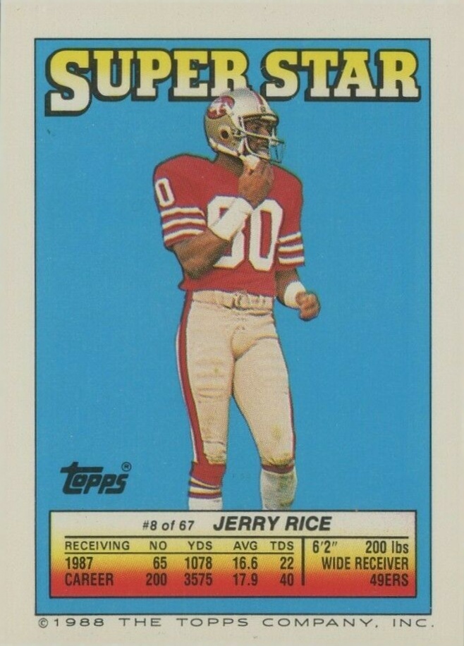 1988 Topps Stickers Rice/White #8 Football Card