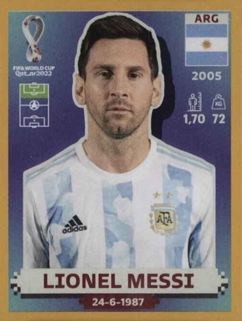 2022 Panini FIFA World Cup Qatar Stickers Lionel Messi #ARG20 Soccer Card