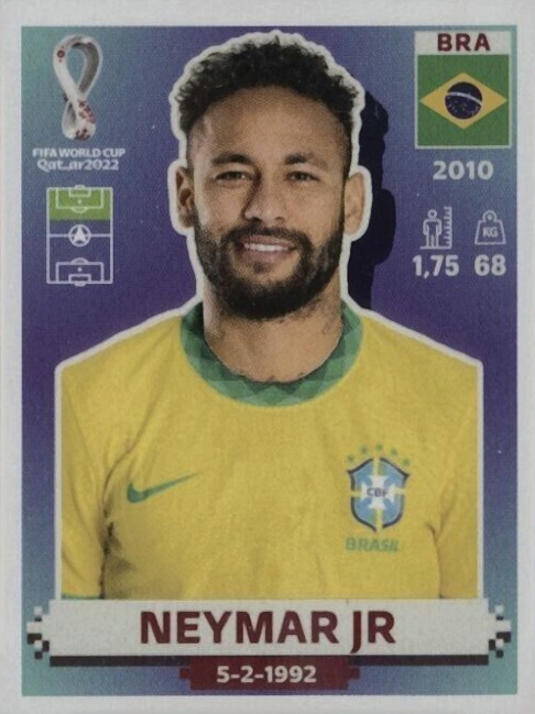 2022 Panini FIFA World Cup Qatar Stickers Neymar Jr. #BRA17 Soccer Card