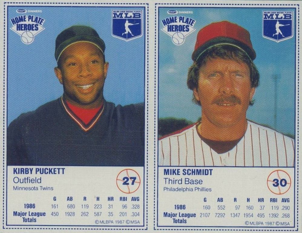 1987 Kraft Home Plate Heroes Panel-Hand Cut Puckett/Schmidt # Baseball Card
