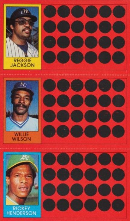 1981 Topps Scratch-Offs Reggie Jackson/Rickey Henderson/Willie Wilson # Baseball Card