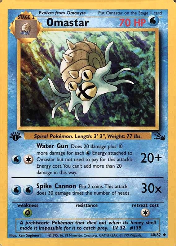 1999 Pokemon Fossil Omastar #40 TCG Card