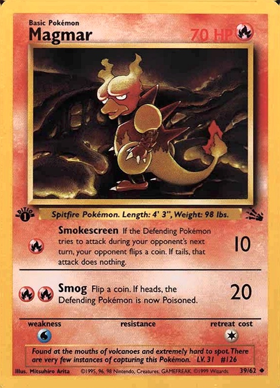 1999 Pokemon Fossil Magmar #39 TCG Card