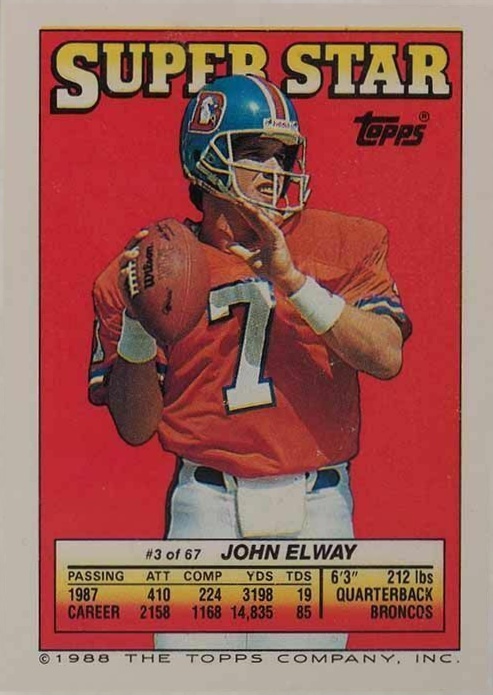 1988 Topps Stickers Elway/Williams #3/106 Football Card