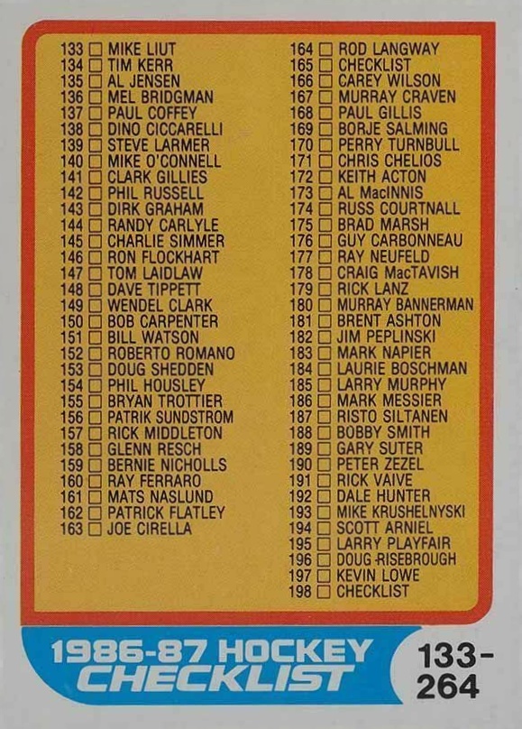1986 O-Pee-Chee Checklist 133-264 #198 Hockey Card