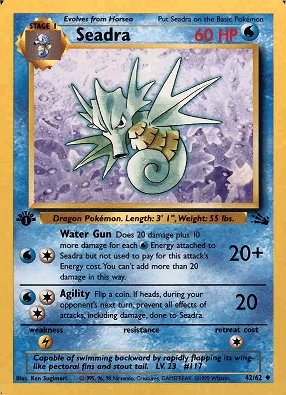 1999 Pokemon Fossil Seadra #42 TCG Card