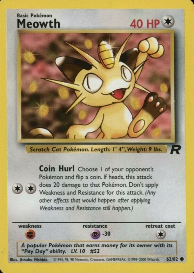 2000 Pokemon Rocket Meowth #62 TCG Card