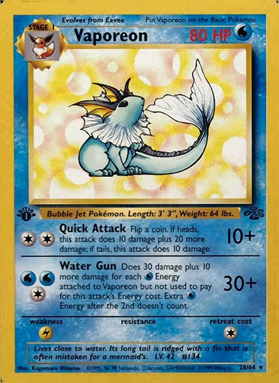 1999 Pokemon Jungle Vaporeon #28 TCG Card