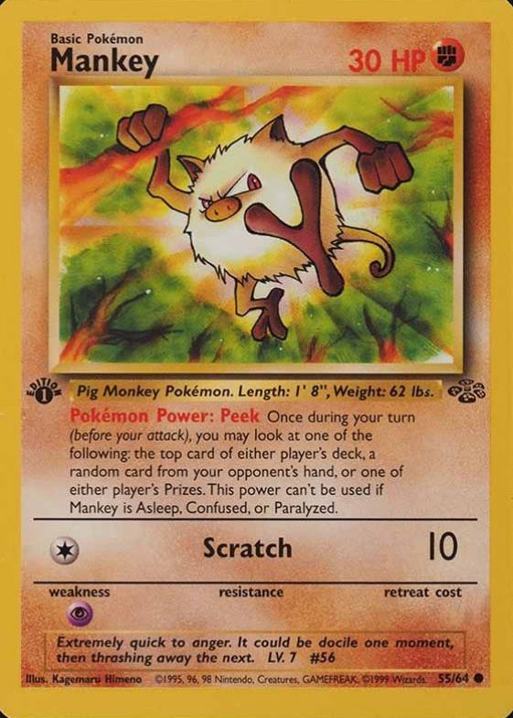 1999 Pokemon Jungle Mankey #55 TCG Card