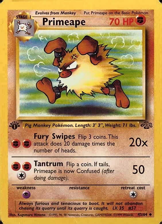 1999 Pokemon Jungle Primeape #43 TCG Card