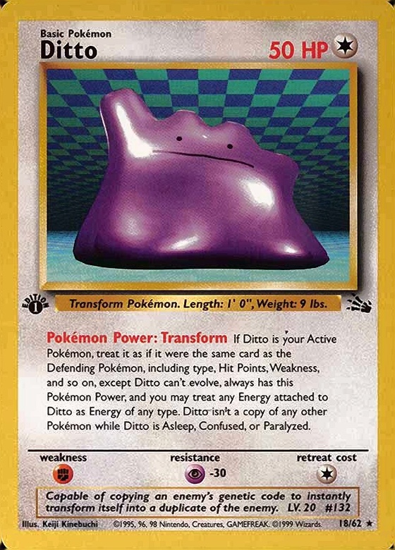 1999 Pokemon Fossil Ditto #18 TCG Card