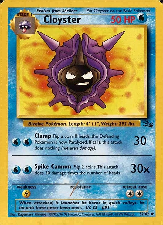 1999 Pokemon Fossil Cloyster #32 TCG Card