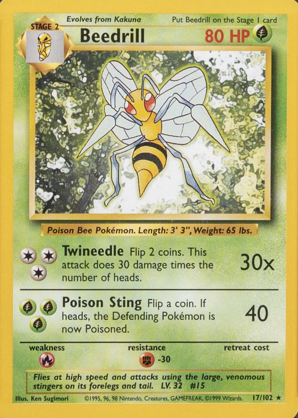 1999 Pokemon Game Beedrill #17 TCG Card
