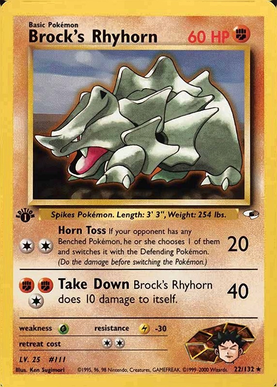 2000 Pokemon Gym Heroes  Brock's Rhyhorn #22 TCG Card