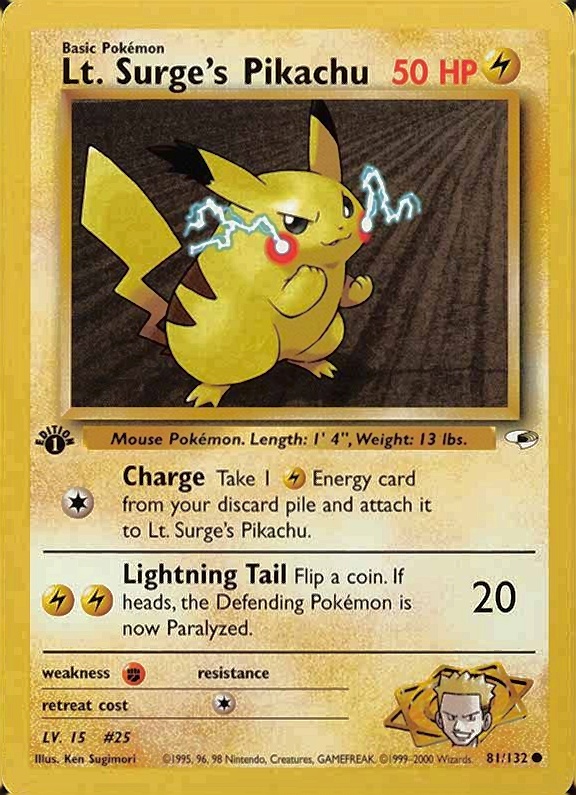 2000 Pokemon Gym Heroes  Lt. Surge's Pikachu #81  TCG Card