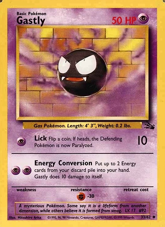 1999 Pokemon Fossil Gastly #33 TCG Card
